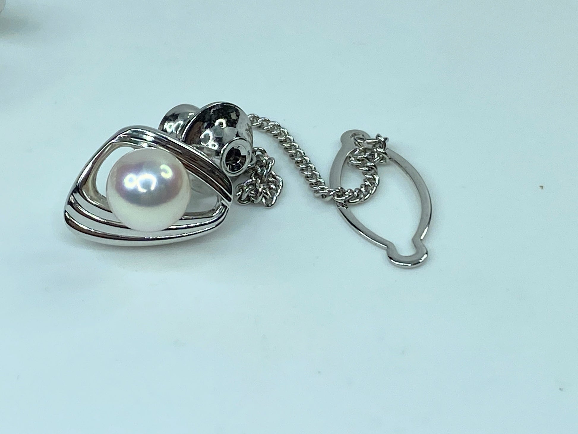 Sterling silver 7.6mm Akoya Cultured Pearl Cufflink Tie tack GS448