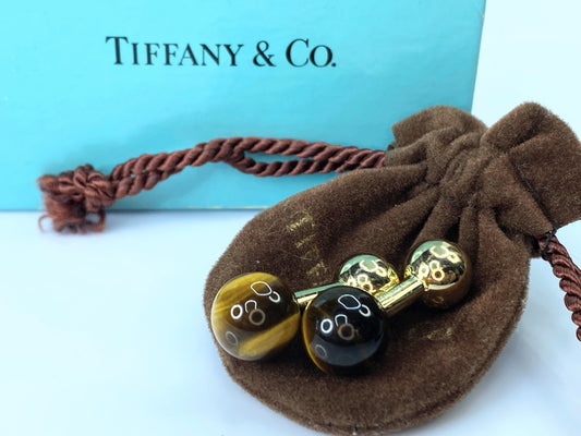 Tiffany & Co. Tiger Eye and Gold Ball Cufflinks GS105