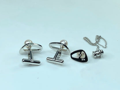 Sterling silver 7.6mm Akoya Cultured Pearl Cufflink Tie tack GS448