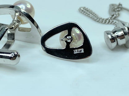 Sterling silver 7.6mm Akoya Cultured Pearl Cufflink Tie tack GS448