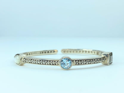 Michael Dawkins Sterling Topaz Moonstone Quartz Cuff Bangle Bracelet