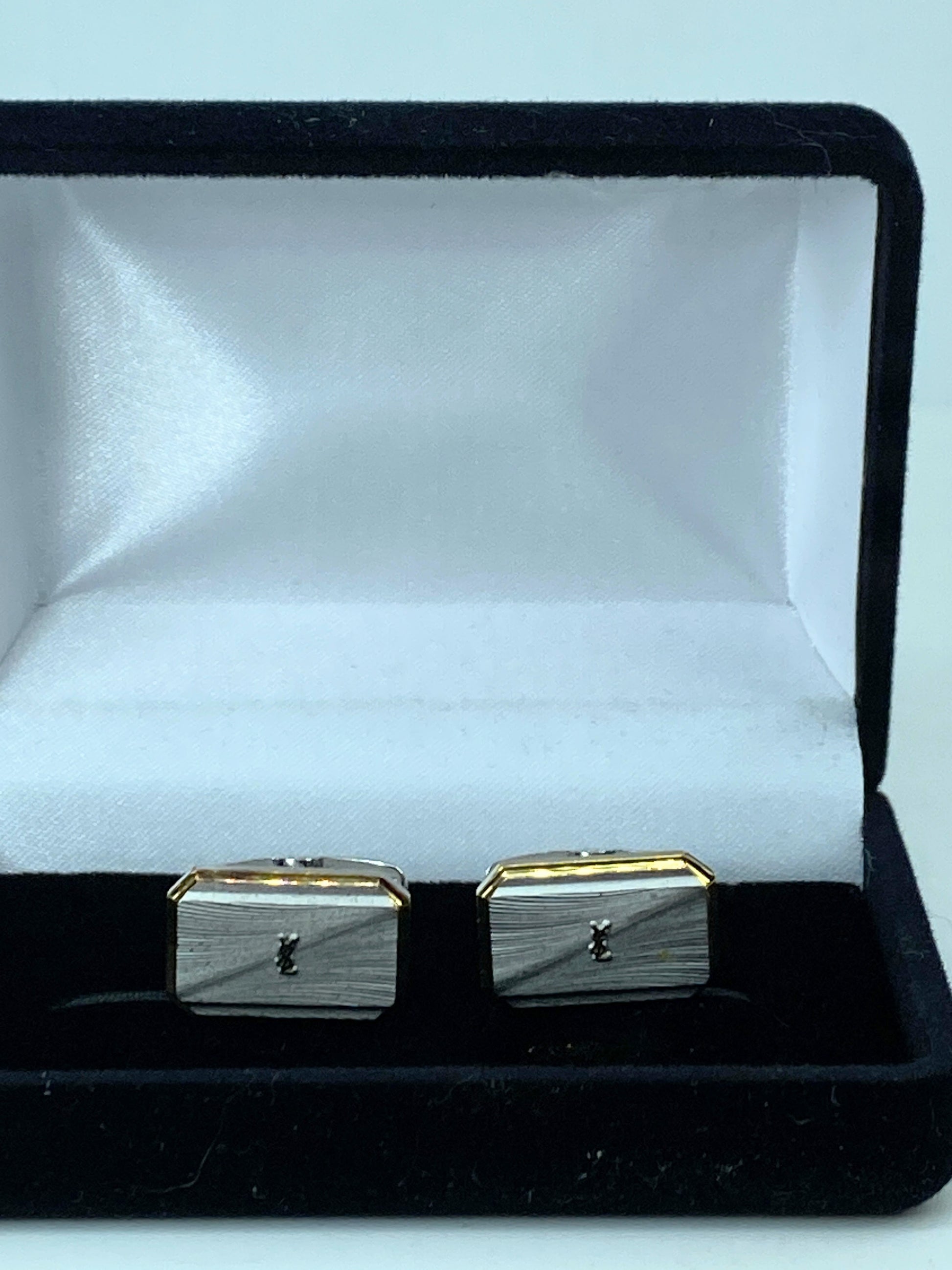 Yves saint Laurent Gold silver vintage rectangular cufflink GS460