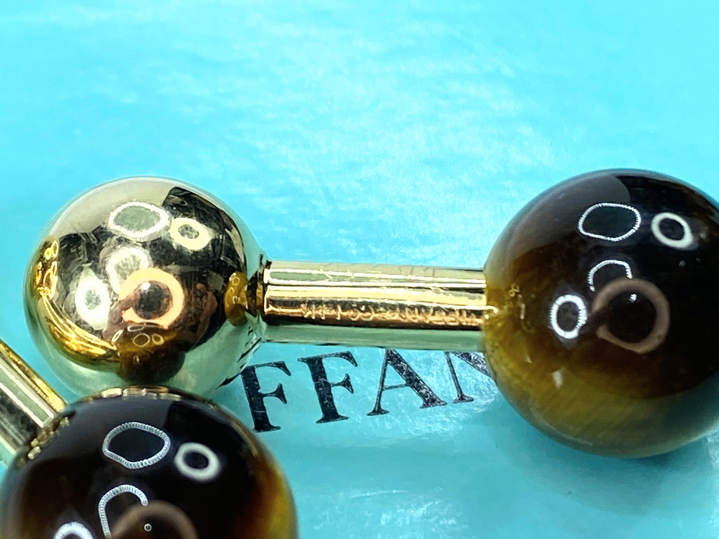 Tiffany & Co. Tiger Eye and Gold Ball Cufflinks GS105