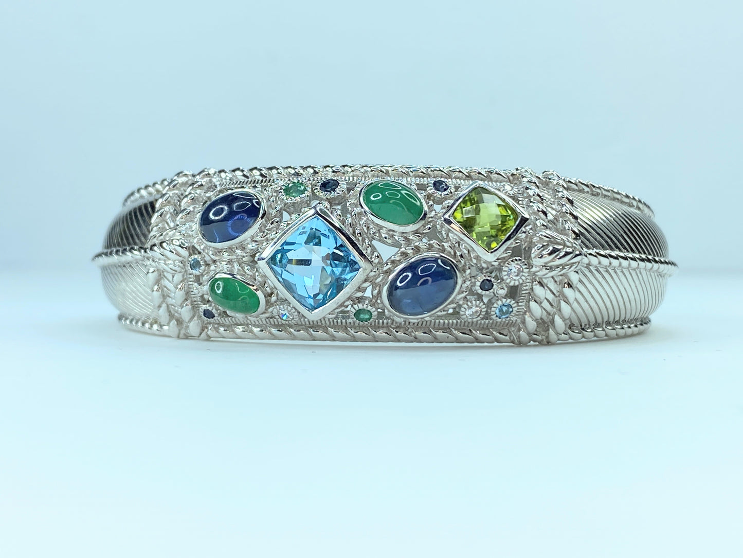 Judith Ripka Sterling Blues/Greens Multi-gemstone Hinged Cuff