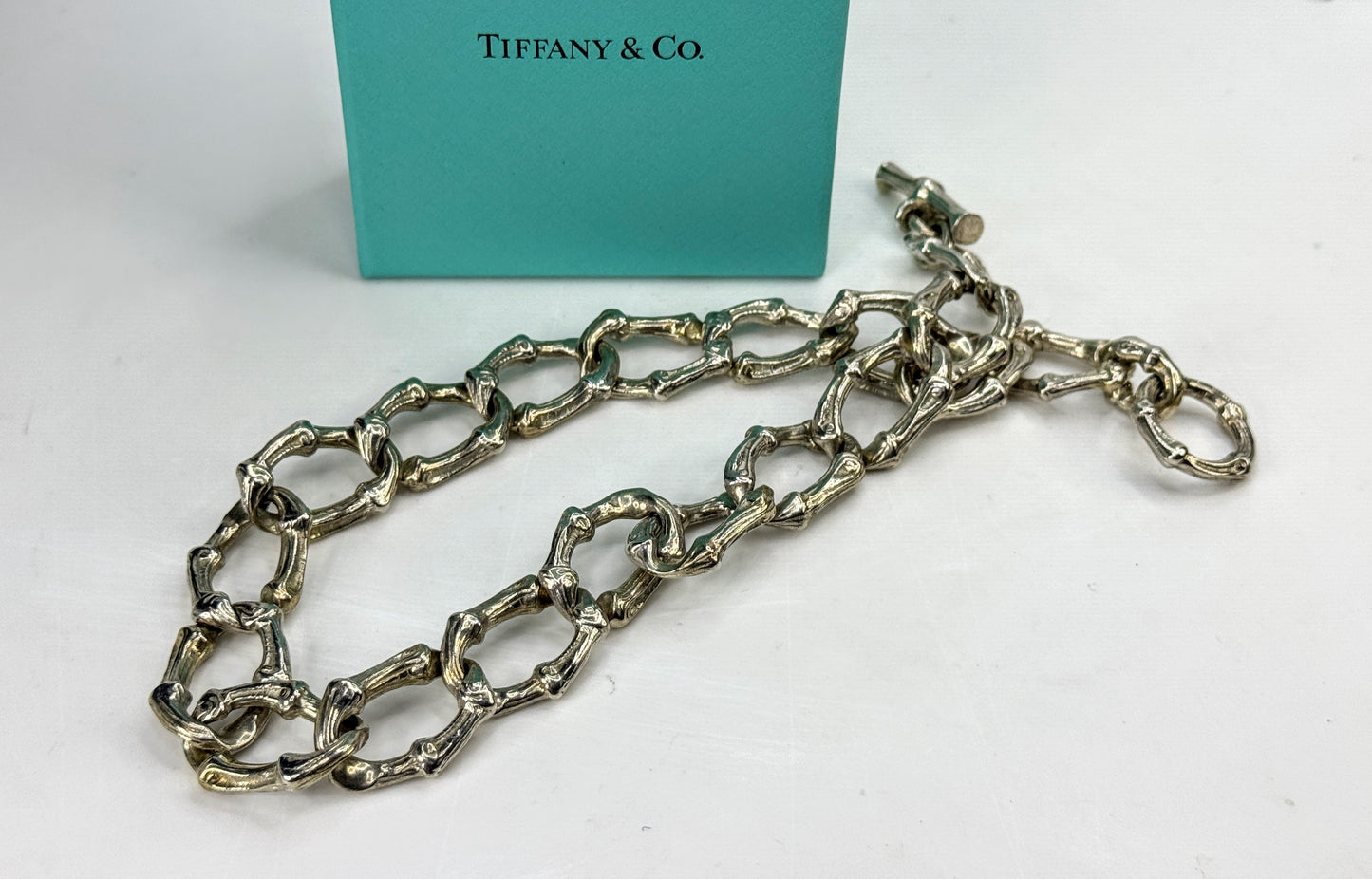 Vintage Tiffany & Co. 1996 Sterling Bamboo Link Necklace 125.5g 16 3/4" JR1829