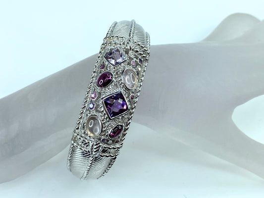 Judith Ripka Sterling Silver Pink/Purple Multi-gemstone cuff Bangle JR8743