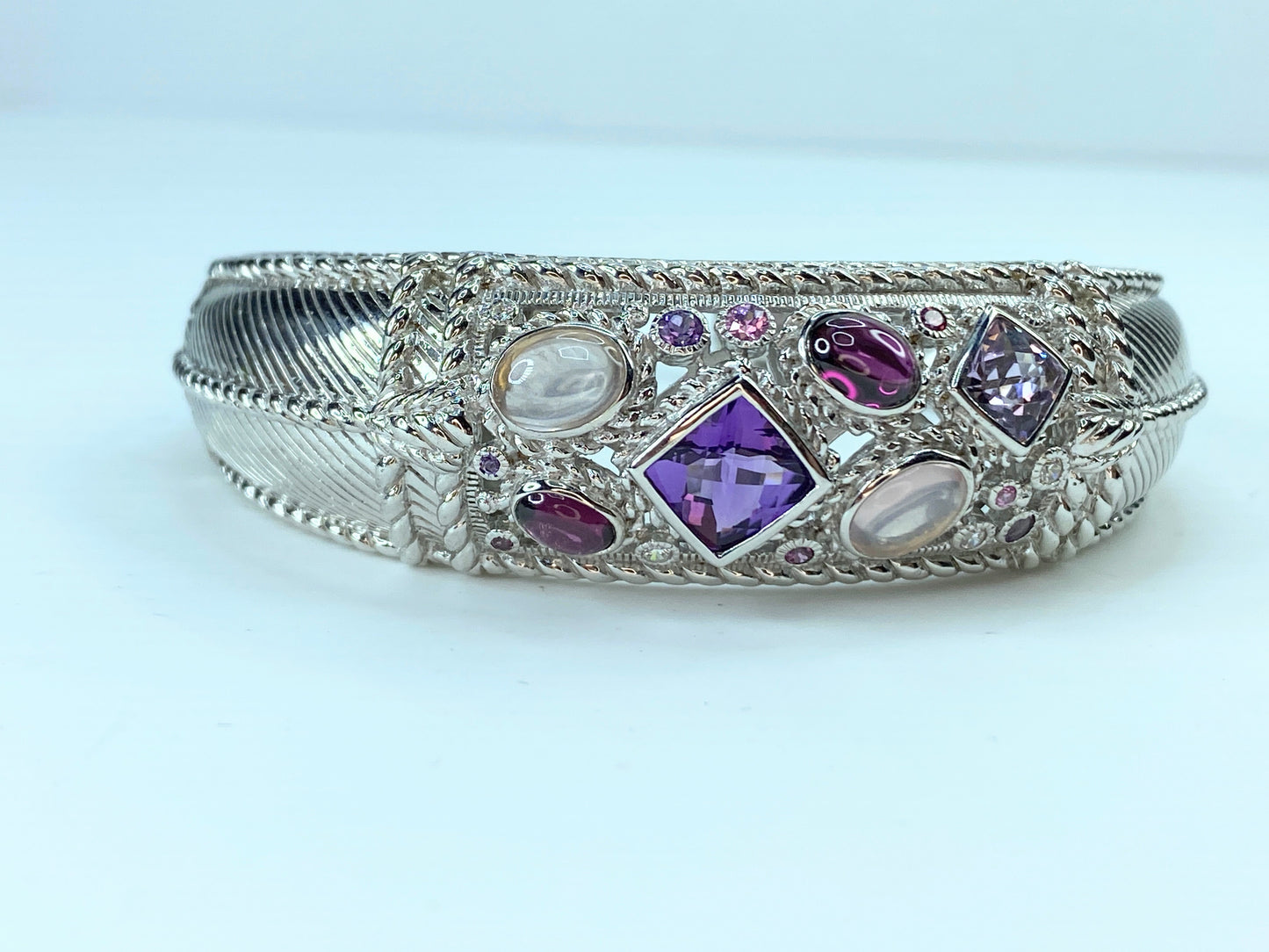 Judith Ripka Sterling Silver Pink/Purple Multi-gemstone cuff Bangle JR8743