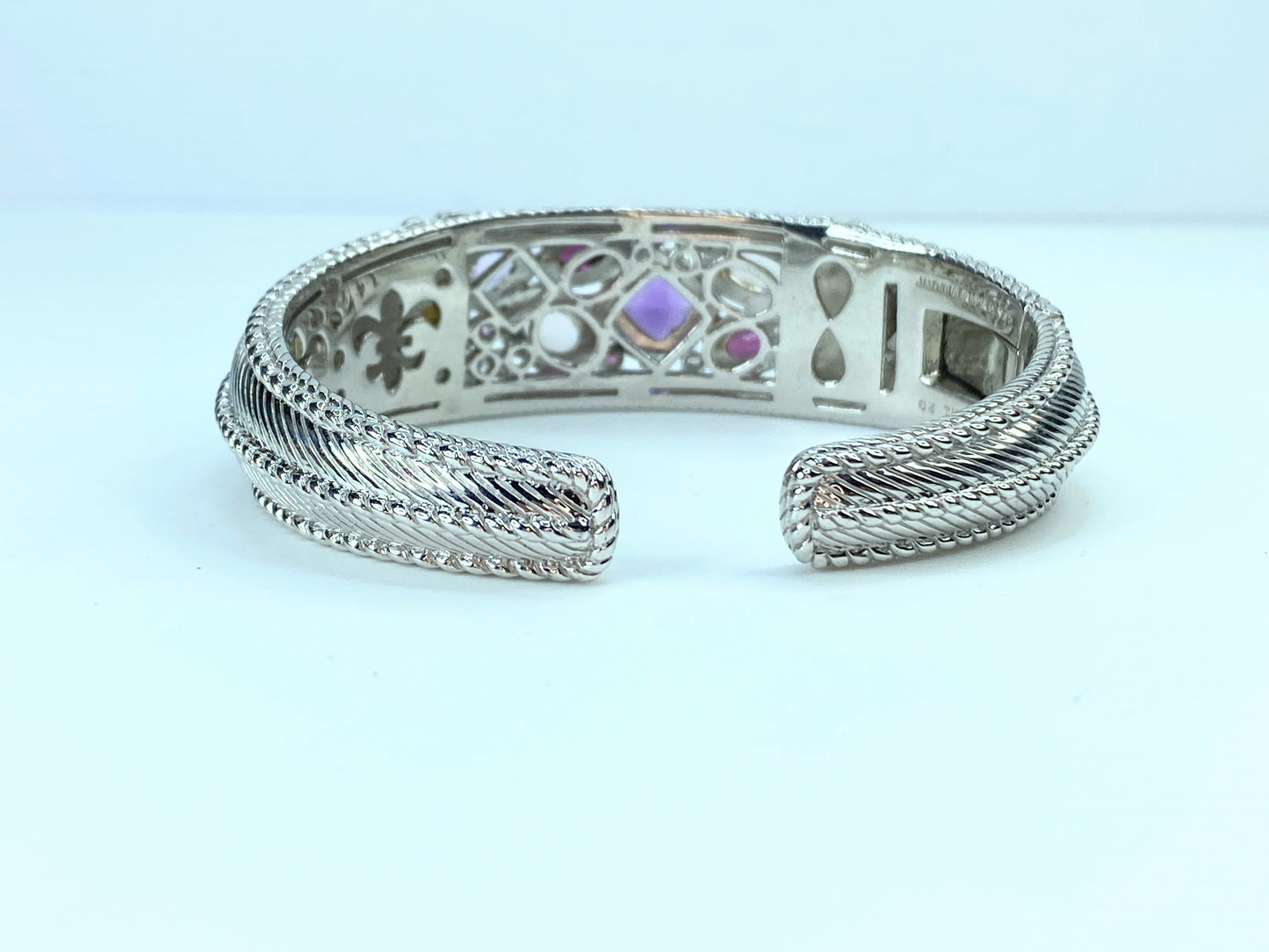 Judith Ripka Sterling Silver Pink/Purple Multi-gemstone cuff Bangle JR8743