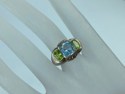 Judith Ripka Natural Blue Topaz & Peridot in Sterling Ring