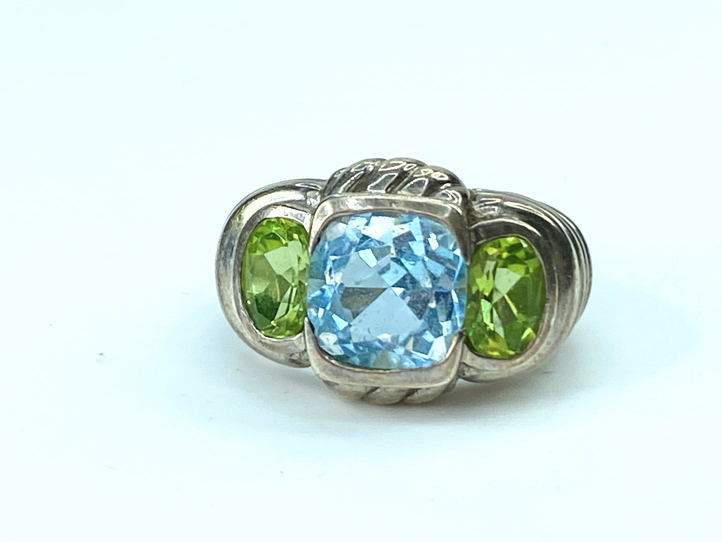 Judith Ripka Natural Blue Topaz & Peridot in Sterling Ring