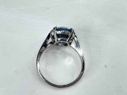 Art Deco 10K White Gold oval faceted Blue Topaz Ring Size 6.25 3.1g JR1830