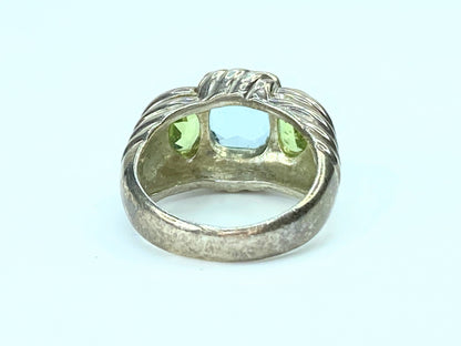 Judith Ripka Natural Blue Topaz & Peridot in Sterling Ring