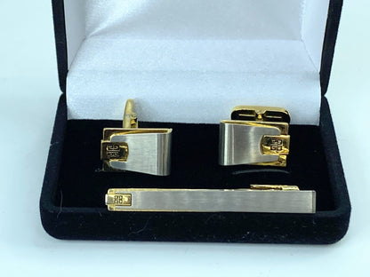 Givenchy Vintage Two-Tone 4G matching Tie Clip & cufflinks with velvet box GS454