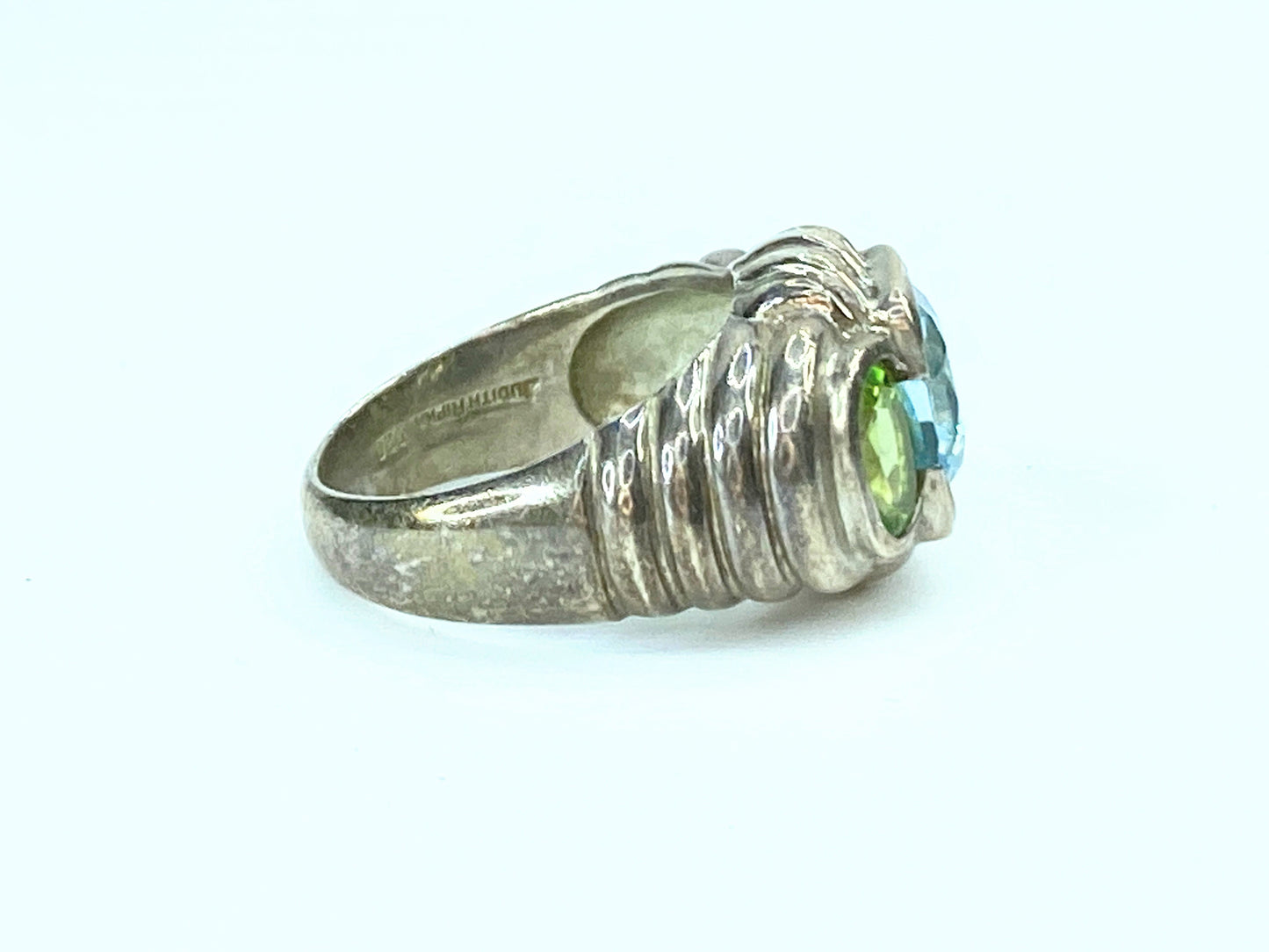 Judith Ripka Natural Blue Topaz & Peridot in Sterling Ring