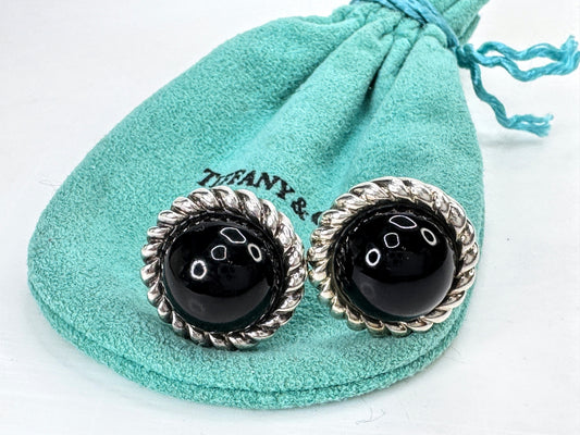 Vintage Tiffany Black Onyx Cabochon French Back Earrings 11.9g JR1832