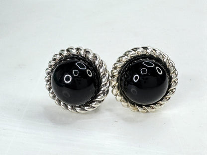 Vintage Tiffany Black Onyx Cabochon French Back Earrings 11.9g JR1832
