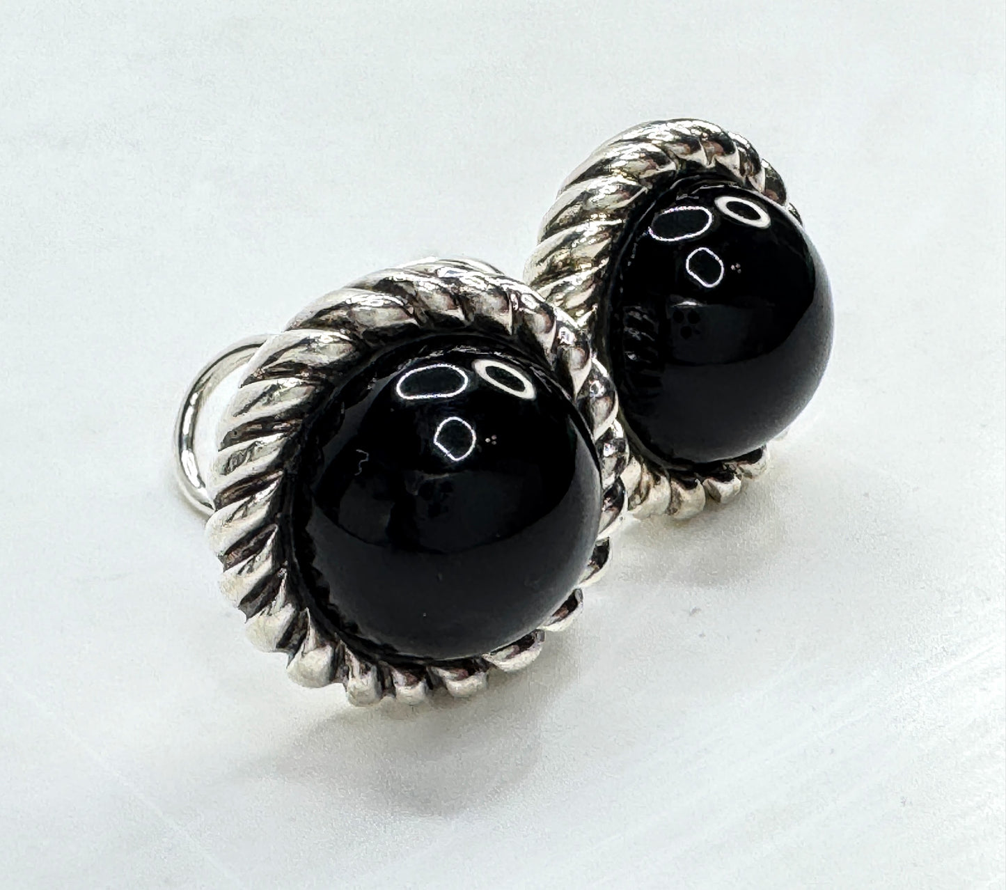 Vintage Tiffany Black Onyx Cabochon French Back Earrings 11.9g JR1832