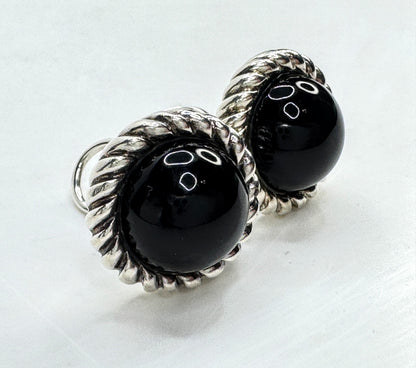 Vintage Tiffany Black Onyx Cabochon French Back Earrings 11.9g JR1832
