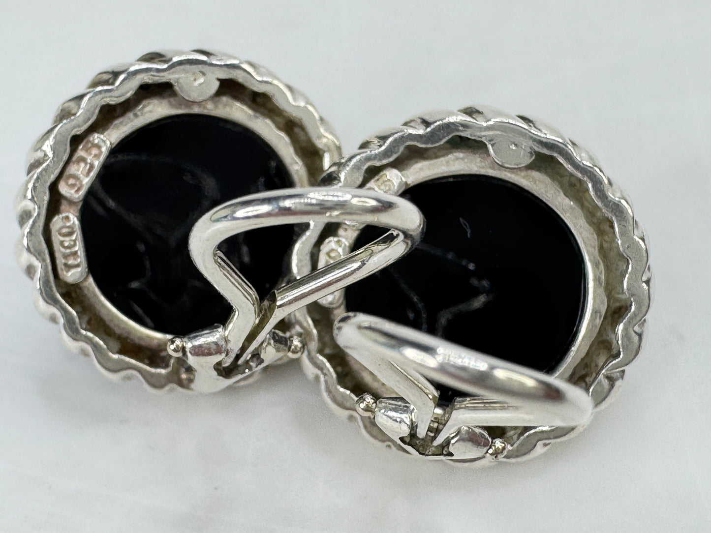 Vintage Tiffany Black Onyx Cabochon French Back Earrings 11.9g JR1832