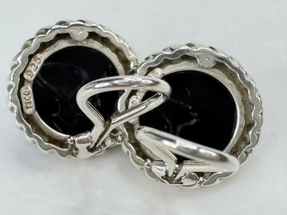 Vintage Tiffany Black Onyx Cabochon French Back Earrings 11.9g JR1832