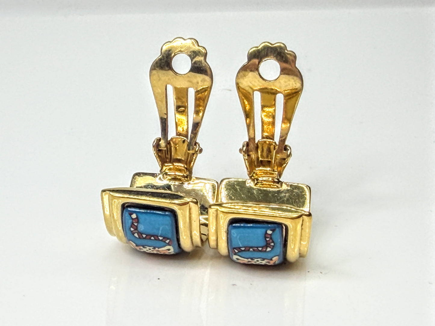 Vintage Hermès Leopard Cloisonné Enamel Gold Clip Earrings Made in France GS831