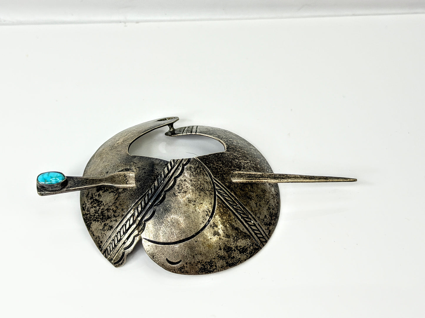 Vintage Navajo Sterling Turquoise Hair Barrette Ponytail Native American SS423