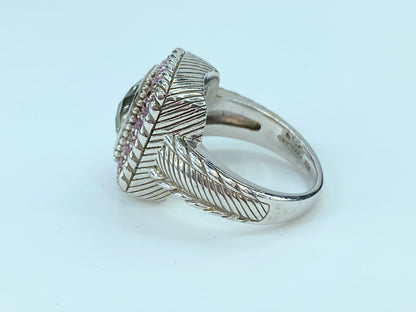 Judith Ripka sterling silver green amethyst pink sapphire ring