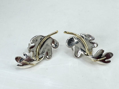 Vintage 1983 Tiffany & Co. Sterling 18K Oak Leaf Clip Earrings  2" 12.7g JR1833
