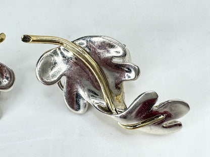 Vintage 1983 Tiffany & Co. Sterling 18K Oak Leaf Clip Earrings  2" 12.7g JR1833