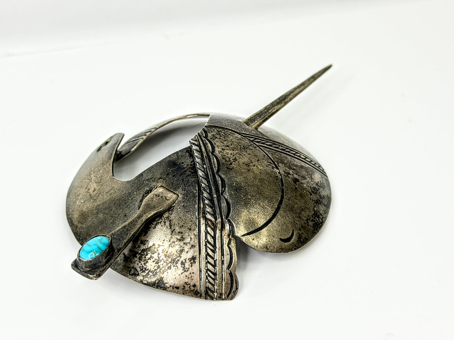 Vintage Navajo Sterling Turquoise Hair Barrette Ponytail Native American SS423