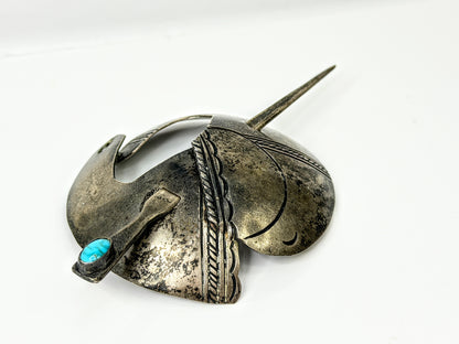 Vintage Navajo Sterling Turquoise Hair Barrette Ponytail Native American SS423