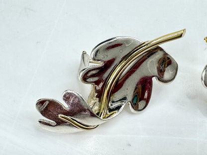 Vintage 1983 Tiffany & Co. Sterling 18K Oak Leaf Clip Earrings  2" 12.7g JR1833