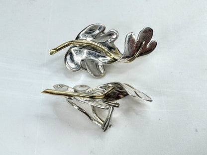 Vintage 1983 Tiffany & Co. Sterling 18K Oak Leaf Clip Earrings  2" 12.7g JR1833