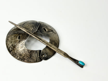 Vintage Navajo Sterling Turquoise Hair Barrette Ponytail Native American SS423