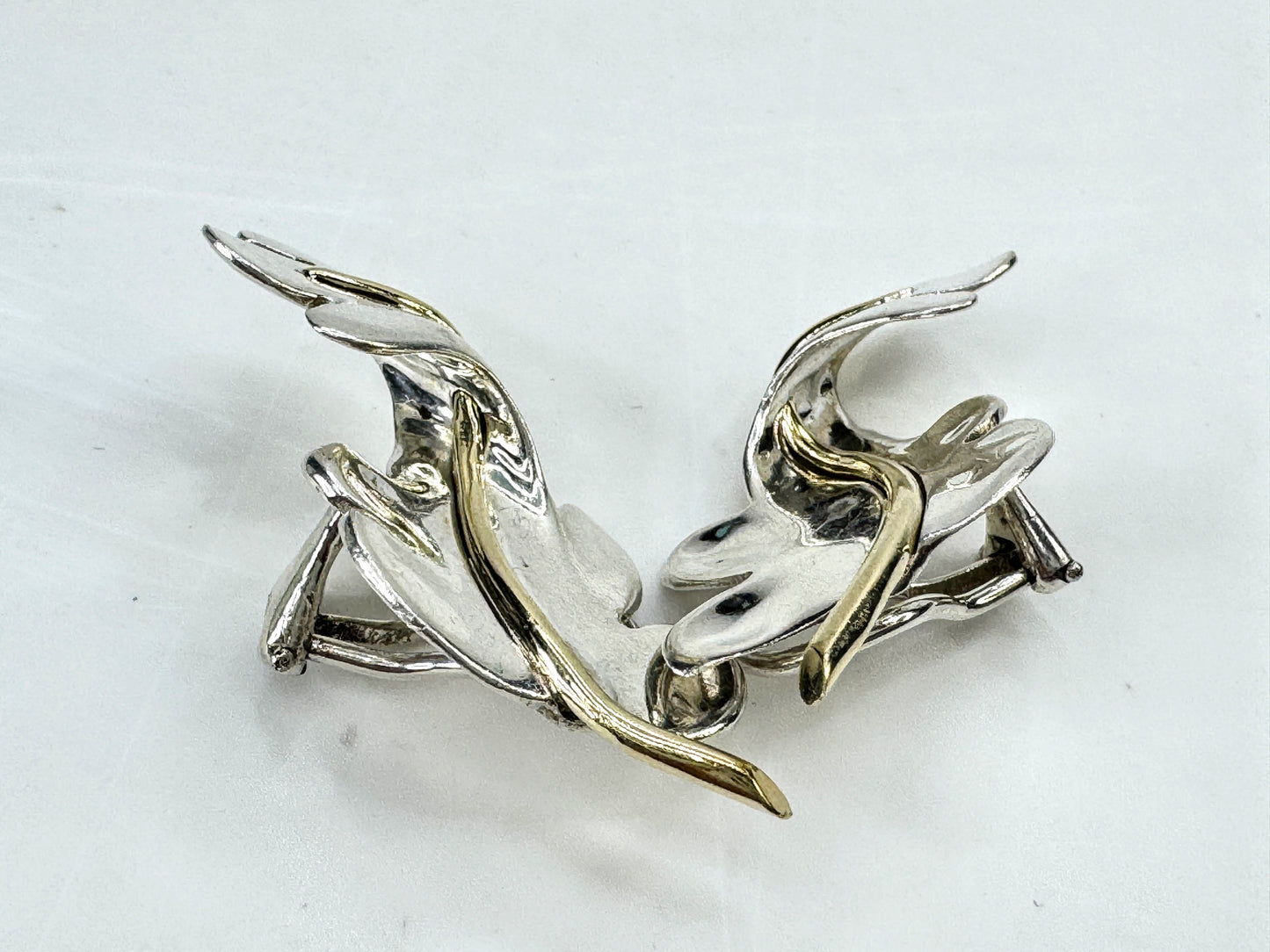 Vintage 1983 Tiffany & Co. Sterling 18K Oak Leaf Clip Earrings  2" 12.7g JR1833