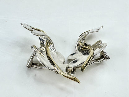 Vintage 1983 Tiffany & Co. Sterling 18K Oak Leaf Clip Earrings  2" 12.7g JR1833