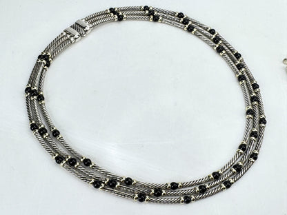 Vintage David Yurman Sterling 14K Black Onyx Cable Necklace Earrings Set JR1834