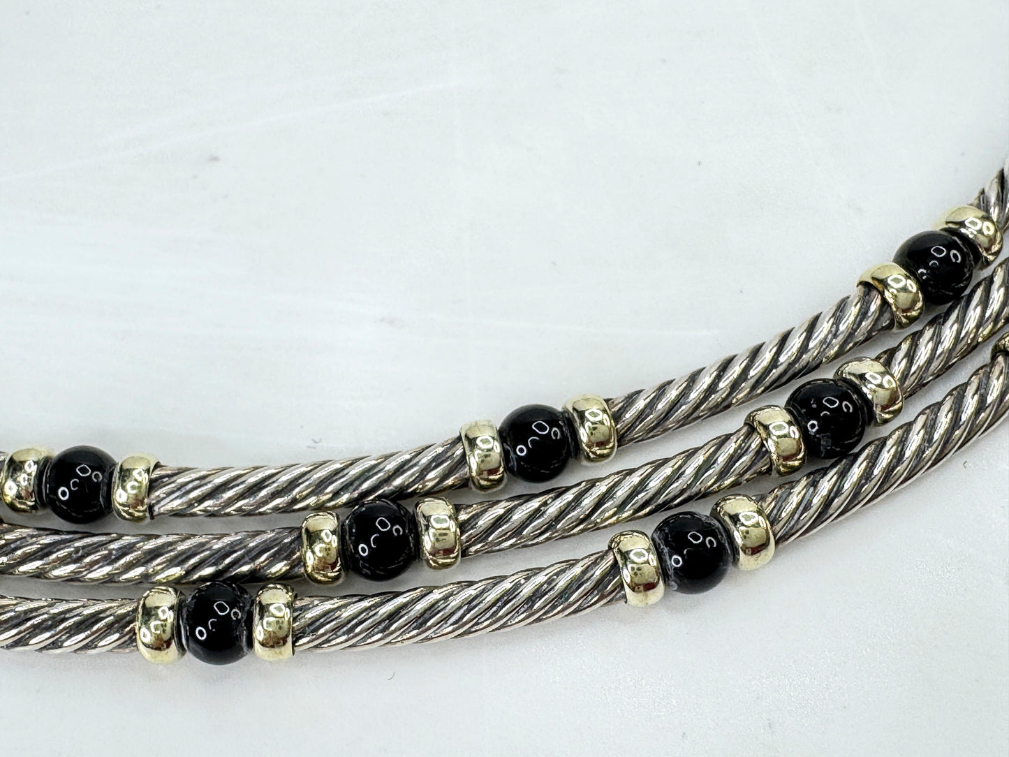 Vintage David Yurman Sterling 14K Black Onyx Cable Necklace Earrings Set JR1834