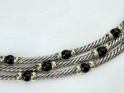 Vintage David Yurman Sterling 14K Black Onyx Cable Necklace Earrings Set JR1834