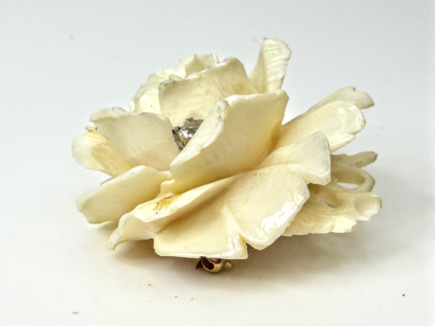 1950s Hand Carved Celluloid 3D Gem Rose 1/20 12K Gold Filled Flower Brooch GS832