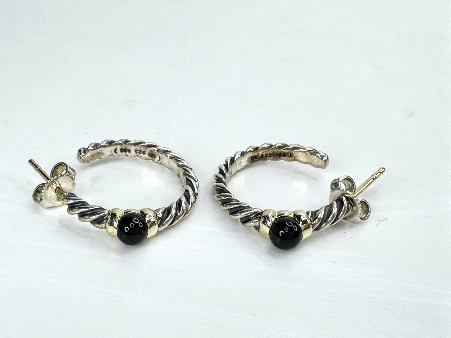 Vintage David Yurman Sterling 14K Black Onyx Cable Necklace Earrings Set JR1834