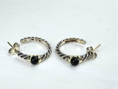 Vintage David Yurman Sterling 14K Black Onyx Cable Necklace Earrings Set JR1834