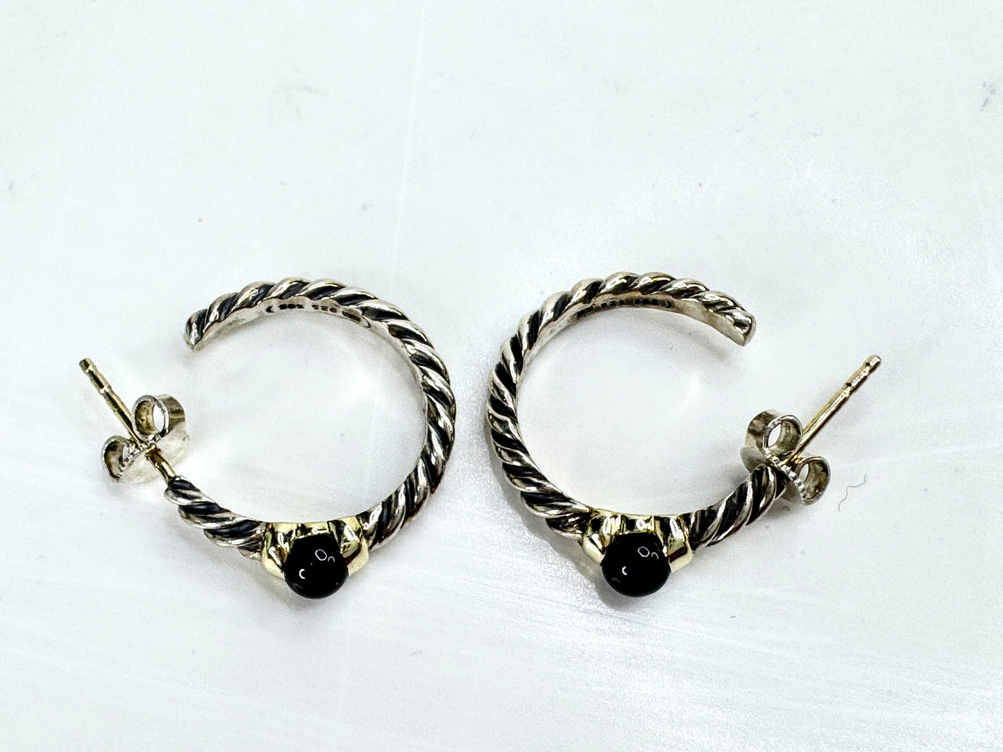 Vintage David Yurman Sterling 14K Black Onyx Cable Necklace Earrings Set JR1834