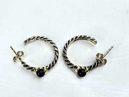 Vintage David Yurman Sterling 14K Black Onyx Cable Necklace Earrings Set JR1834