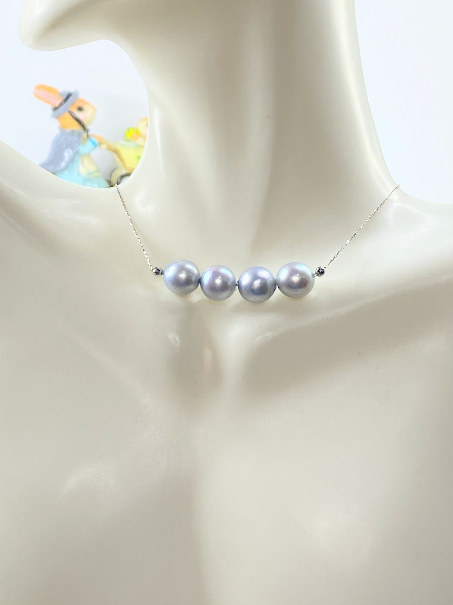 8.8mm Grey salted cultured Pearls Platinum necklace 17" 4.9g JR9846