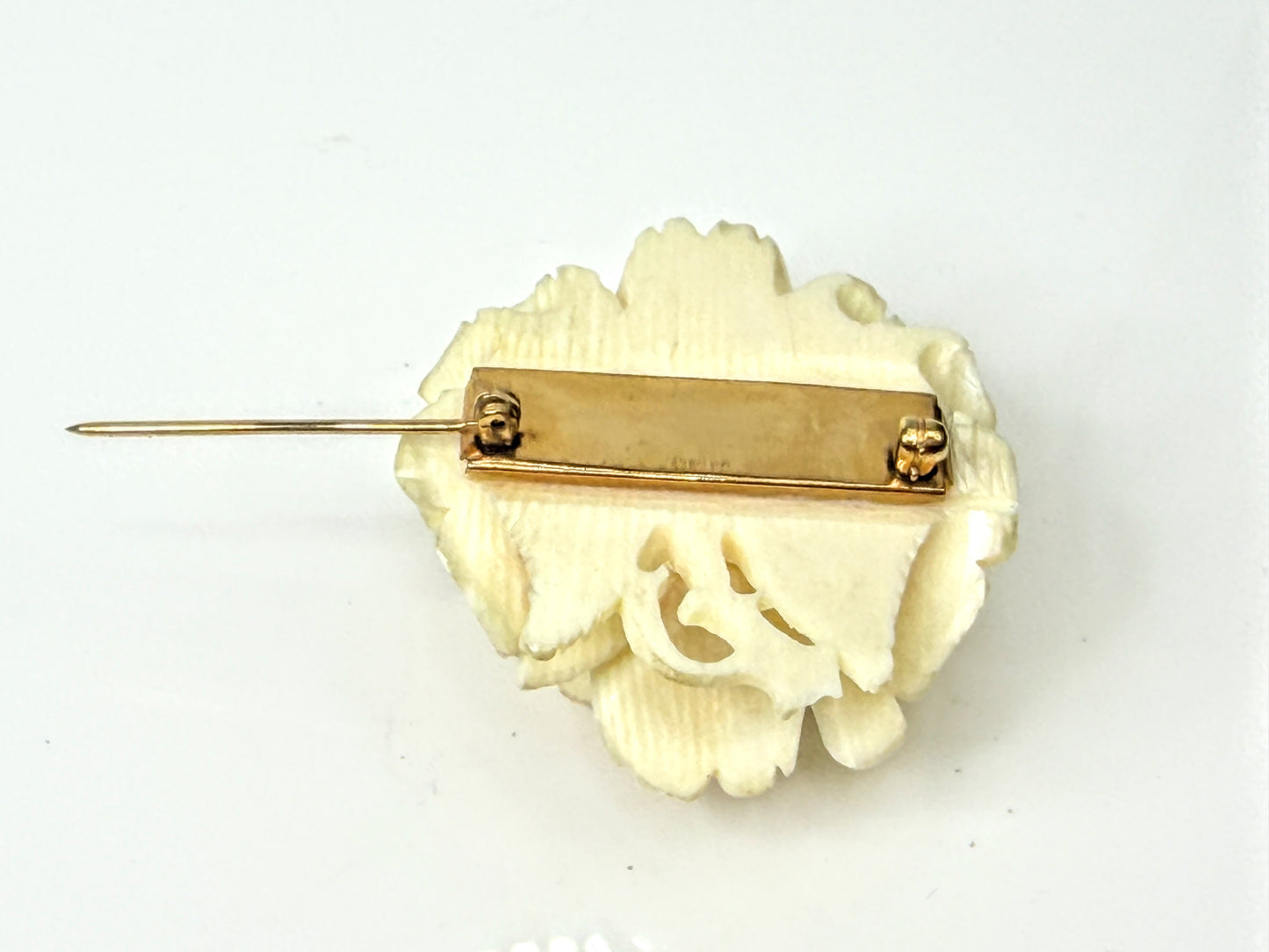 1950s Hand Carved Celluloid 3D Gem Rose 1/20 12K Gold Filled Flower Brooch GS832