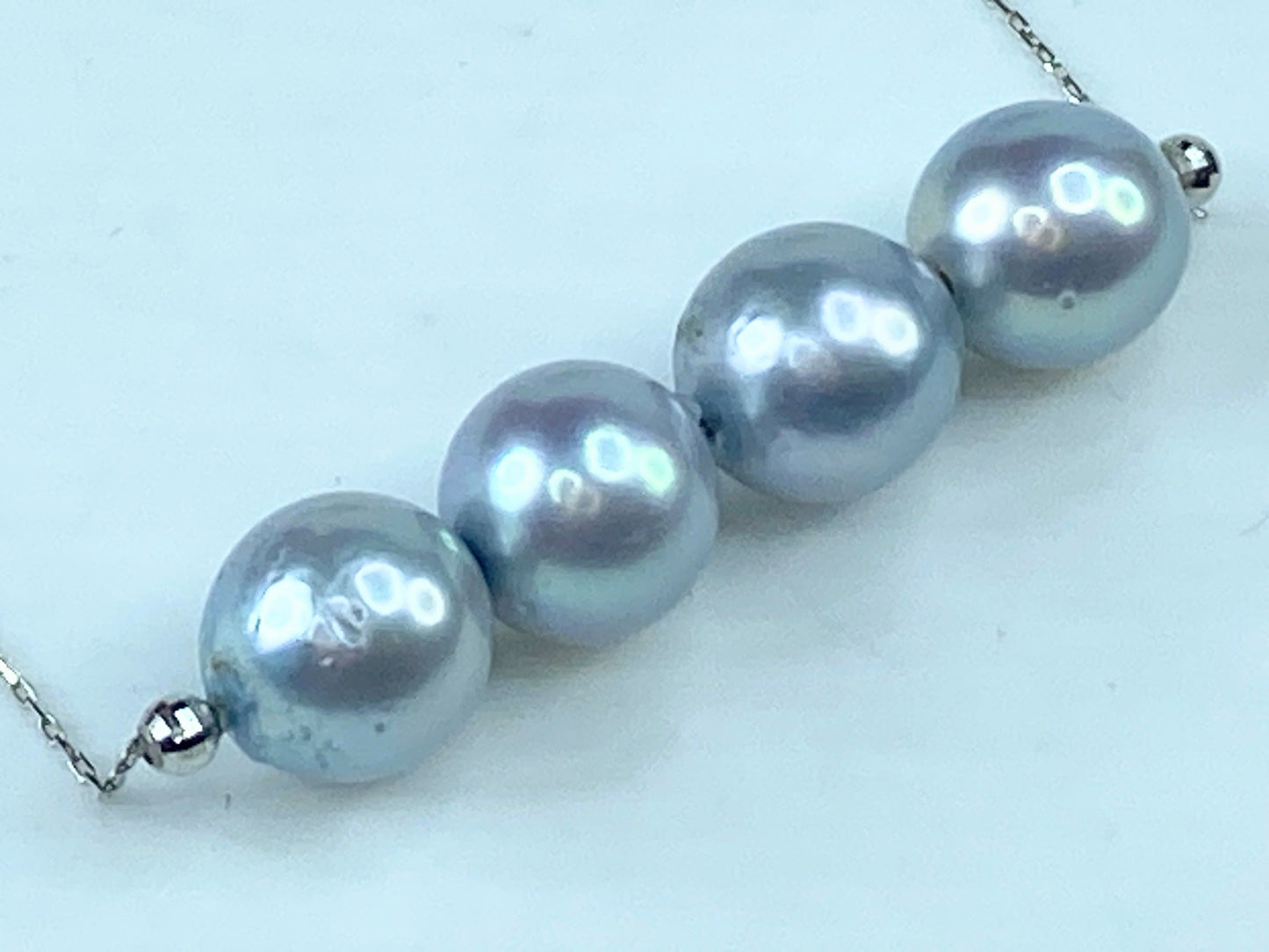 8.8mm Grey salted cultured Pearls Platinum necklace 17" 4.9g JR9846