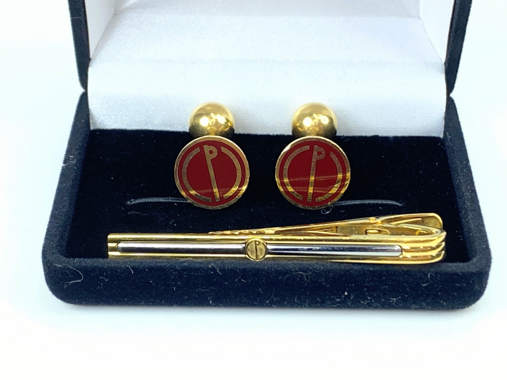 Alfred Dunhill round cufflinks gold and Brown color & Tie clip GS459