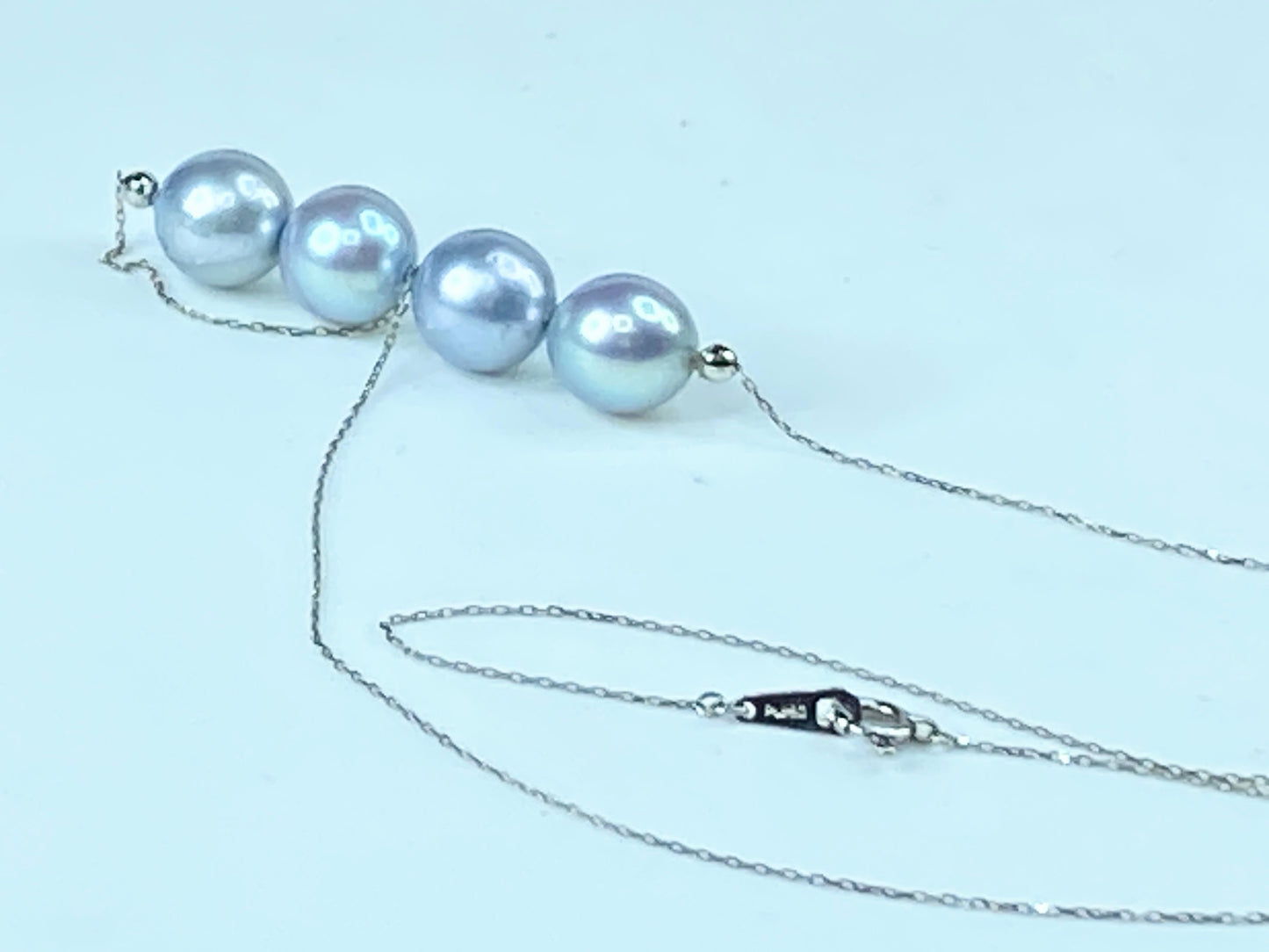 8.8mm Grey salted cultured Pearls Platinum necklace 17" 4.9g JR9846