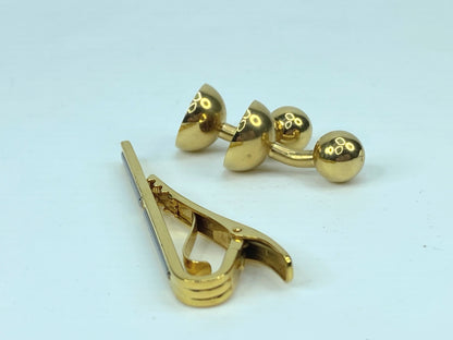 Alfred Dunhill round cufflinks gold and Brown color & Tie clip GS459